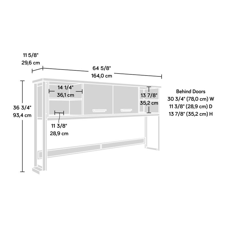 Wood Hutch with Concealed Compartments, Brown - 64.57" W x 11.65" D x 36.77" H
