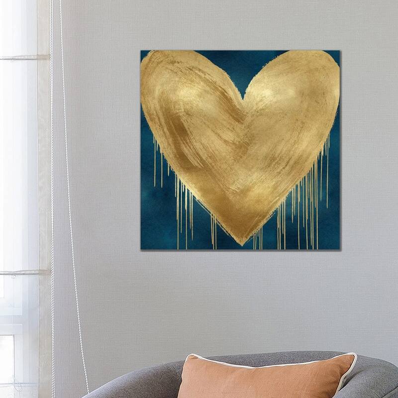 iCanvas "Big Hearted Gold on Teal" by Lindsay Rodgers Canvas Print - 26x26x1.5
