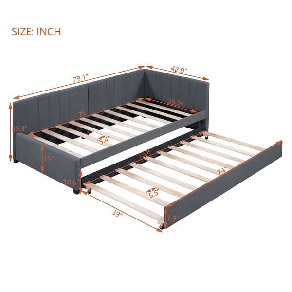 Slat Daybed Sofa Bed Linen Frame, Twin - Grey