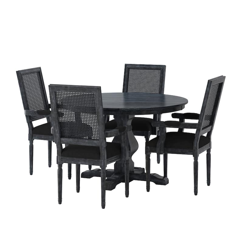 Mores Wood and Cane Upholstered 5 Piece Circular Dining Set by Christopher Knight Home