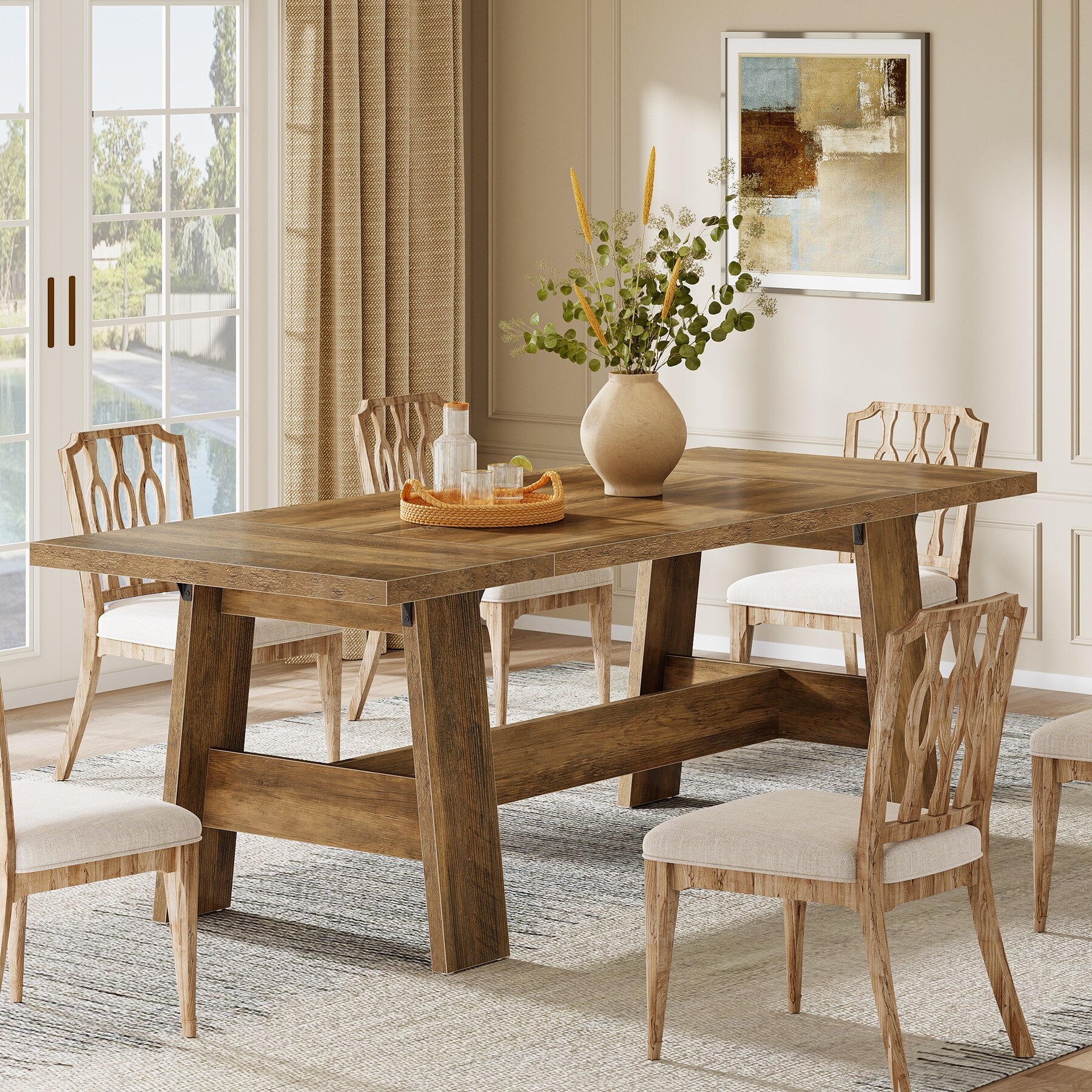 70-Inch Long Dining Table for 6-8 People, Rectangular Farmhouse