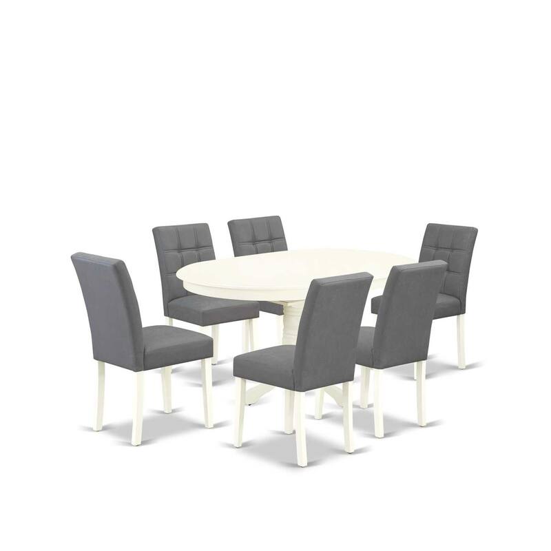 7 Piece Dining Set - Oval Table with 6 Linen White Chairs - Kitchen Dining Room Set