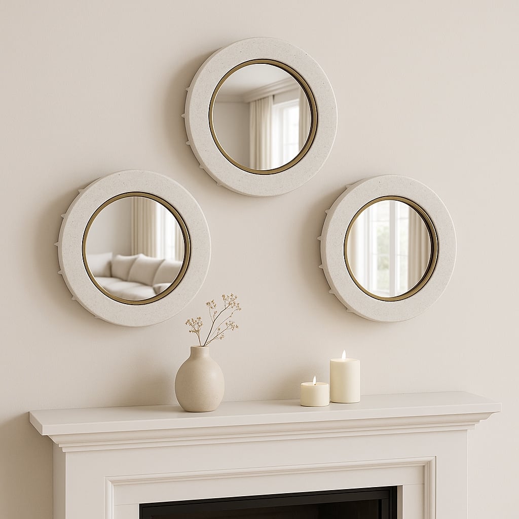Resin Round Wall Mirrors, Set of 3 - White - 12", 15" - 18.0"