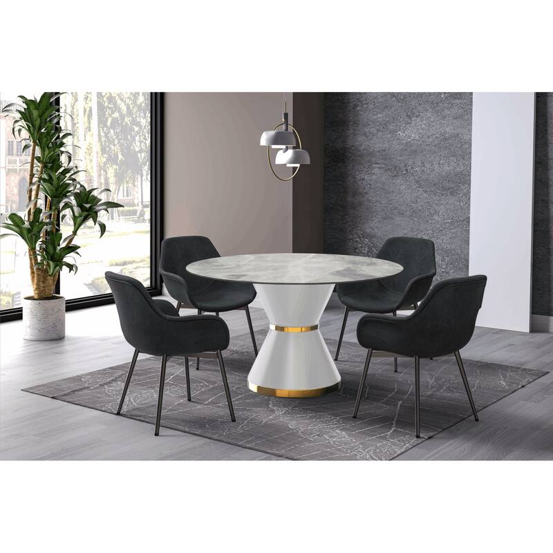Round Dining Table with a Glass/Stone Tabletop in Qorvus Series by LeisureMod