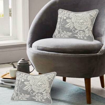 LR Home Gray and White Floral Throw Pillow