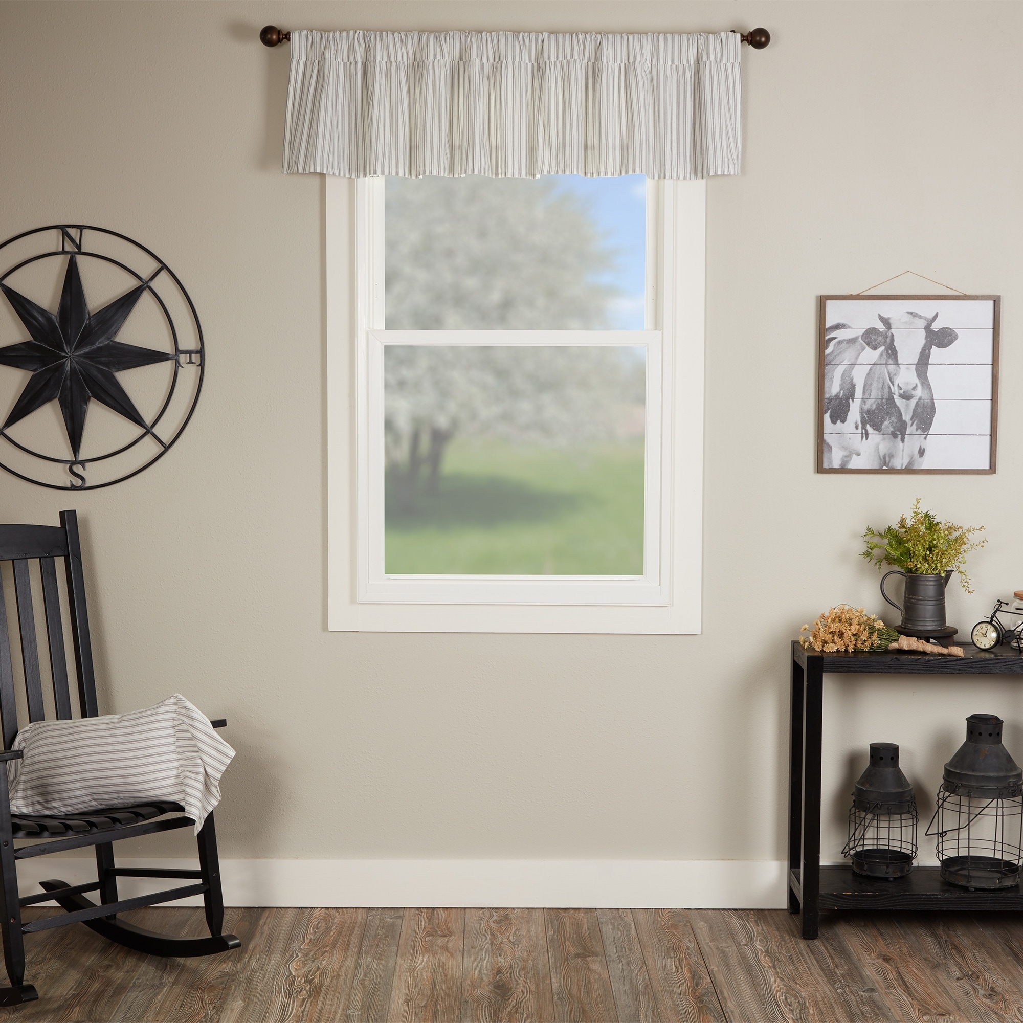 Timeless Ticking Gray Ruffled Valance