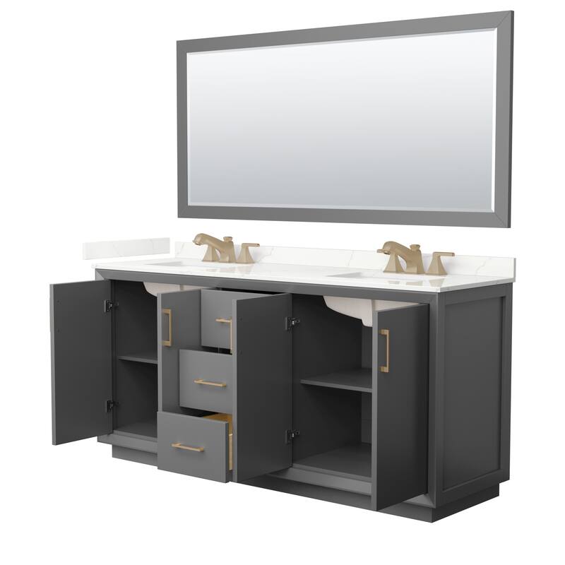 Strada 72-inch Double Vanity, Quartz Top, 70-inch Mirror