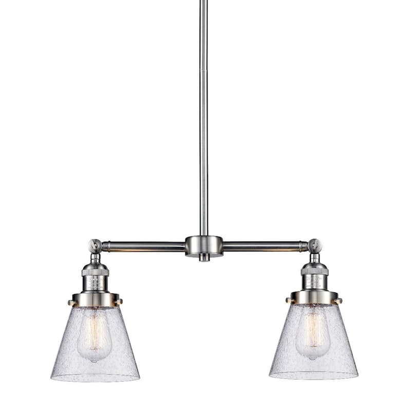Innovations Lighting Small Cone 2 Light 21" Wide Linear Chandelier - Brushed Satin Nickel / Seedy