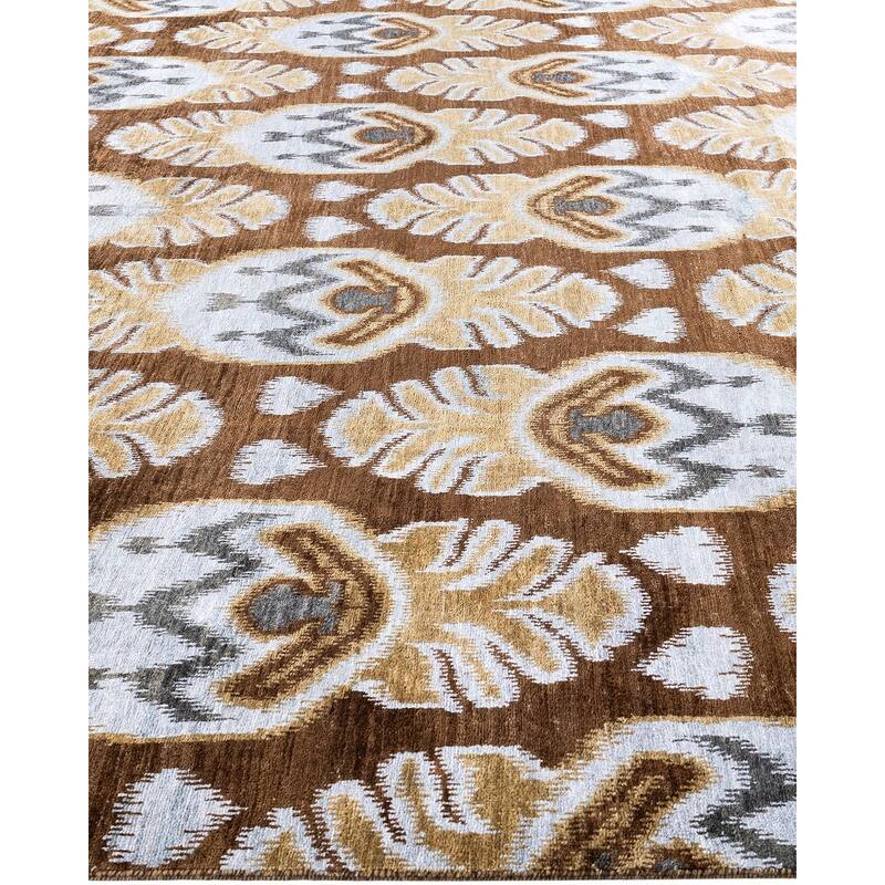 Ikat One-of-a-Kind Hand-Knotted Area Rug - Brown, 8' 10" x 12' 4" - 8' 10" x 12' 4"