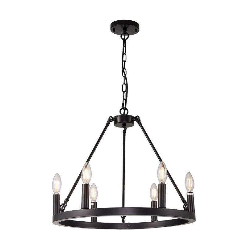 6 - Light Candle Style Wagon Wheel Chandelier