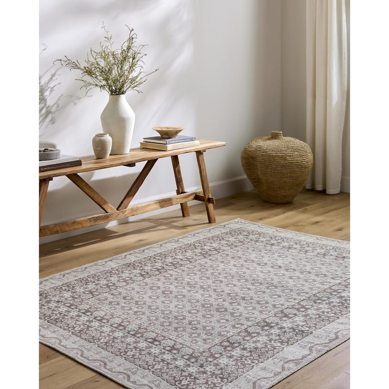 Our PNW Home x Livabliss Rainier Cottage Border Washable Area Rug - 2' 7" x 10' - Tan