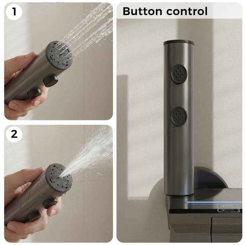 Shower System with LED Temperature Display, 4 Function Shower Panel Waterfall Tub Spout,Shower Faucet Set