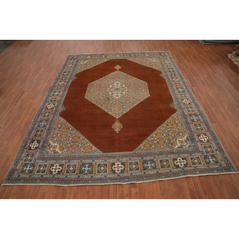 Hand Knotted Oriental 100% Wool Carpet Traditional Medallion Oranges & Rust Tabriz Area Rug - 11' 8'' X 9' 5''