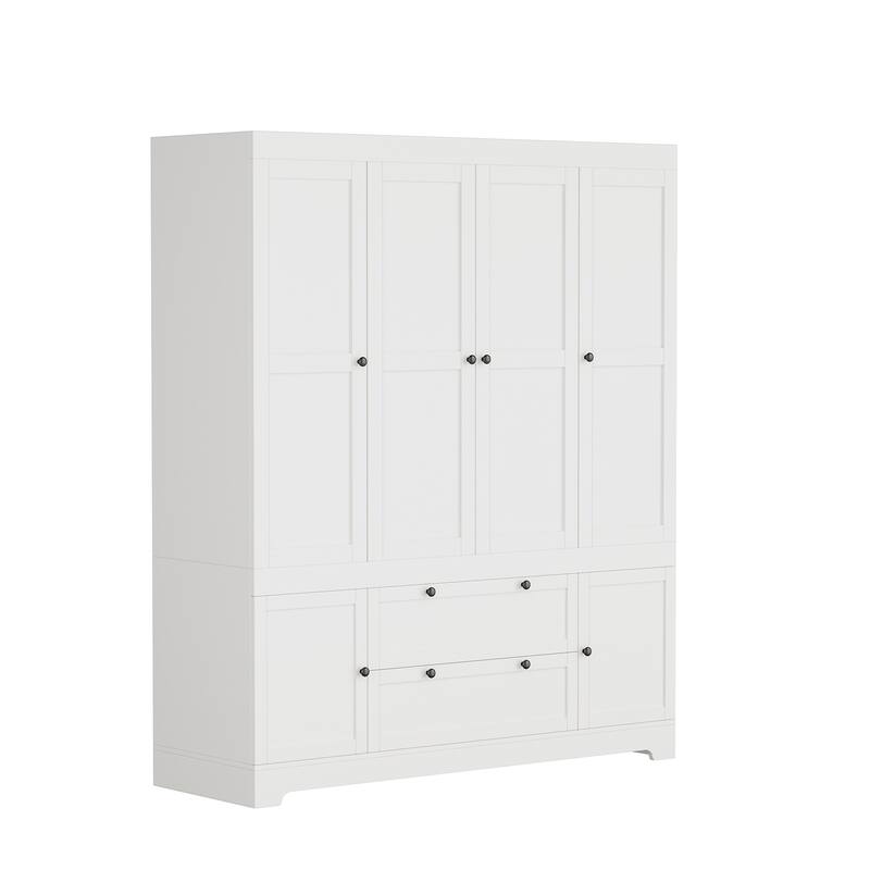 Meyreso White Modular Wardrobe Closet with Drawers, Convertible Stacking Armoire - N/A