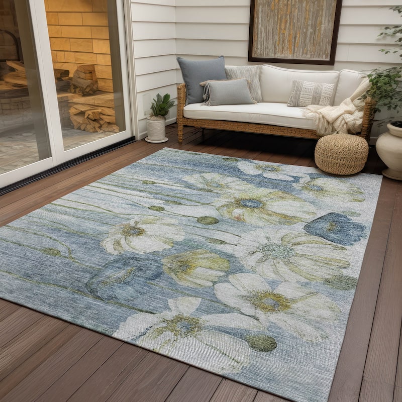 Machine Washable Indoor/ Outdoor Chantille Modern Floral Rug