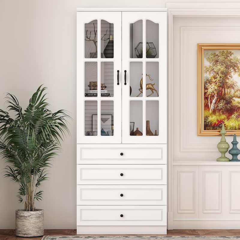Kitchen Cabinet Clear Visibility Tempered Glass Showcase Combo Cabinet