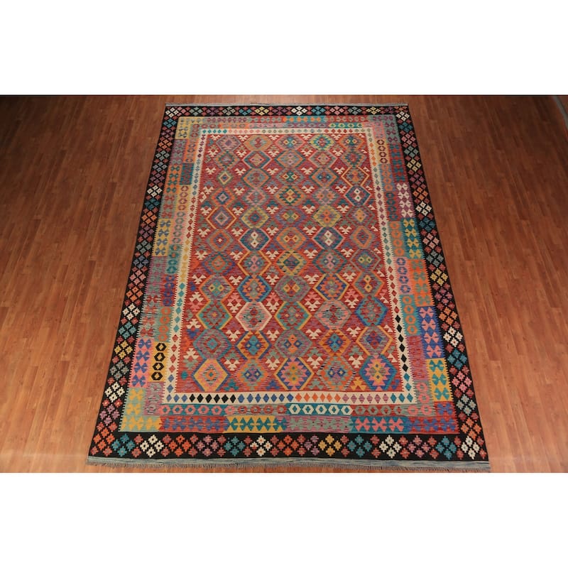 South Western Style Kilim Oriental Area Rug Flatweave Wool Carpet - 9'9" x 13'3"