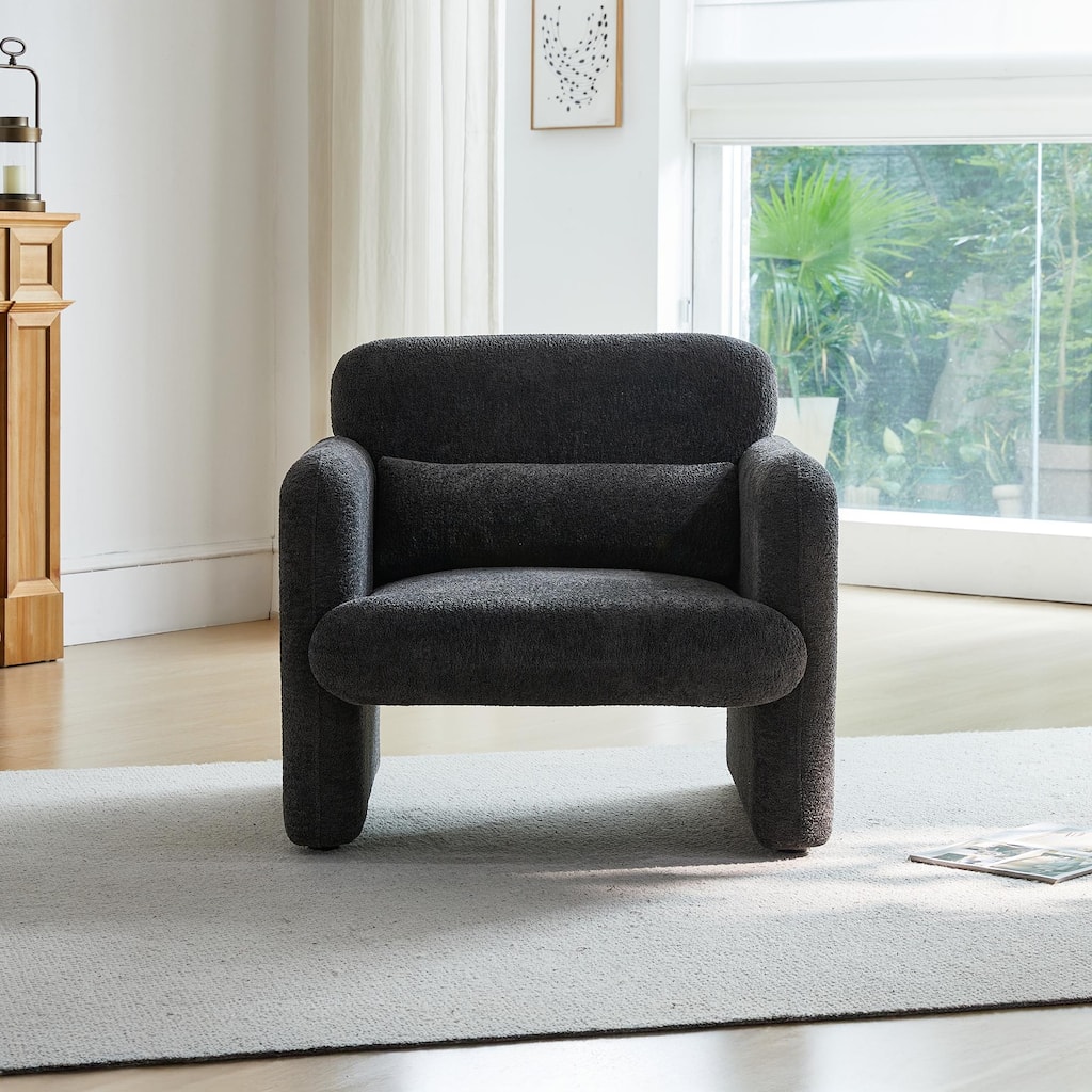 Accent Chair, Curved Back Single Armchair, Plush Upholstered