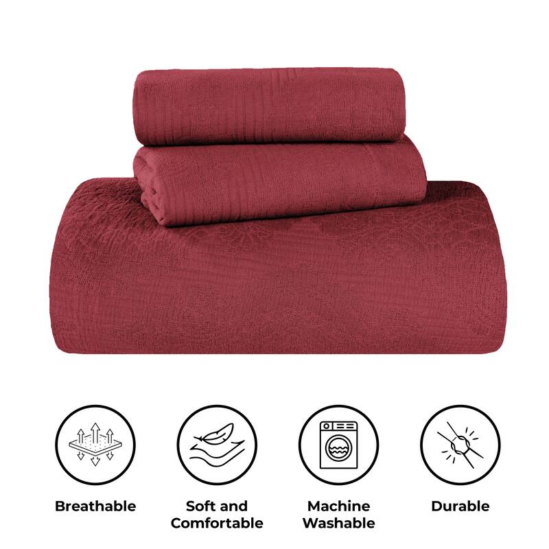 Superior Victory Cotton Matelasse Jacquard Medallion Scroll Bedspread Set