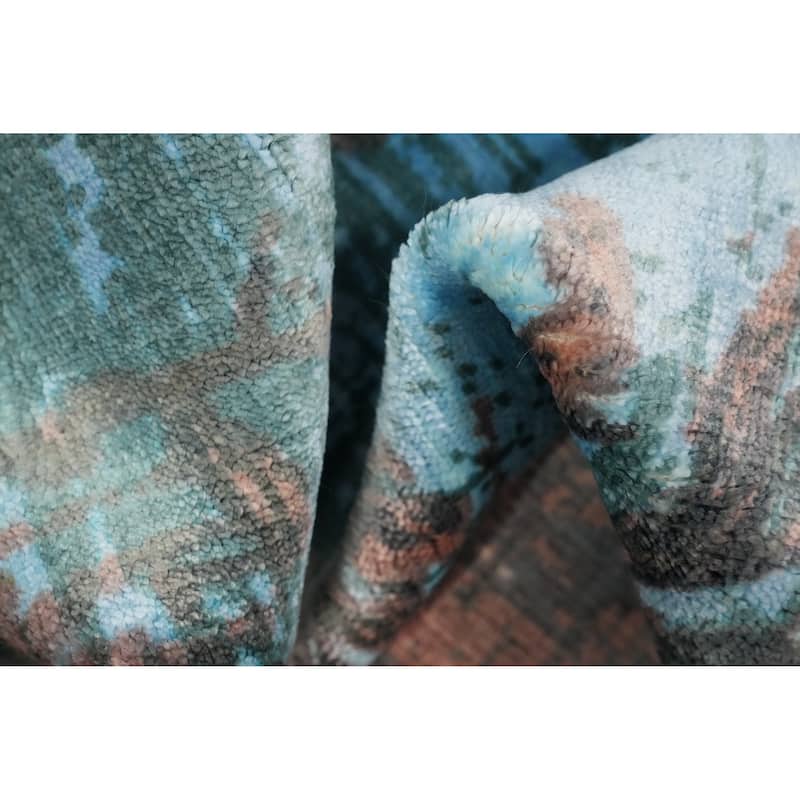 Hand Knotted Oriental Viscose Silk Carpet Modern Abstract Multi-Colored Abstract Area Rug - 4' 0'' X 2' 0''