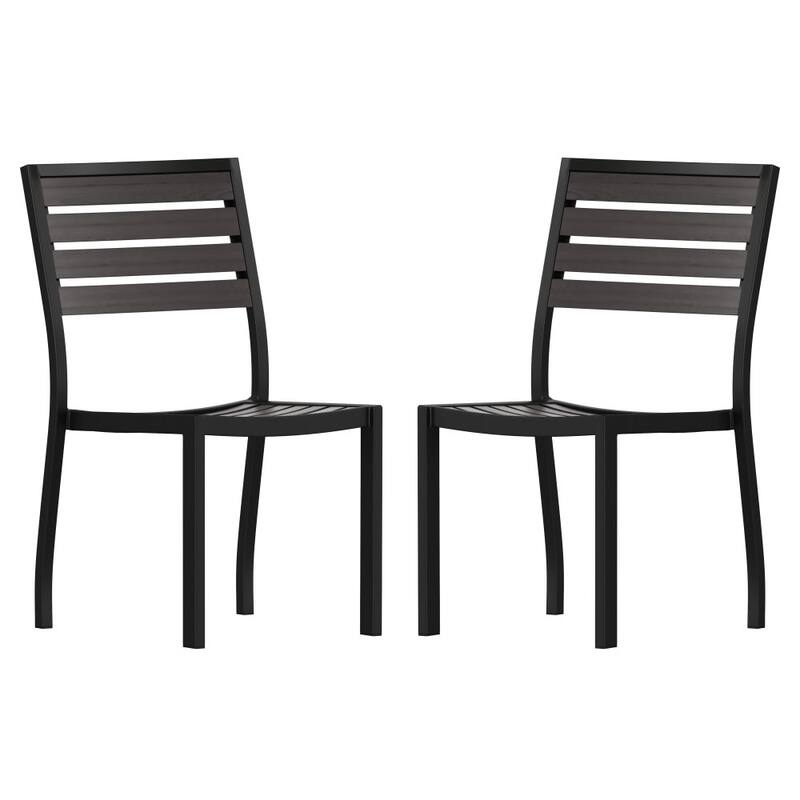 2 Pack Outdoor Faux Teak Side Chair with Poly Slats - Teak Patio Chair