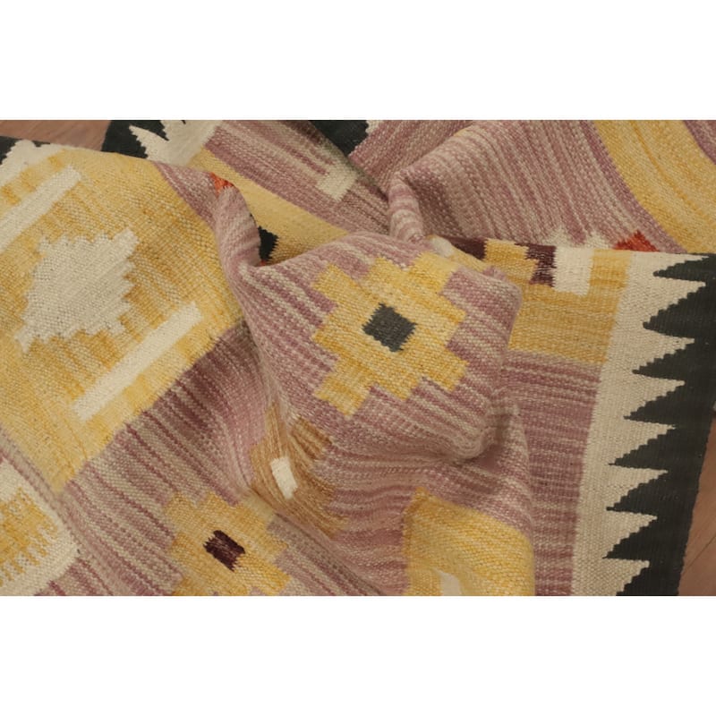 Hand Woven Oriental 100% Wool Carpet Southwestern Tribal Pink Kilim Runner Rug - 9' 9'' X 2' 11''