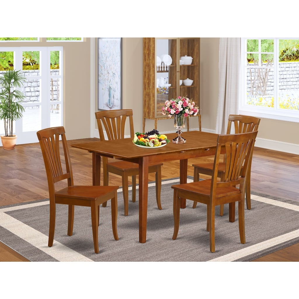 HomeStock 5-Pc Saddle Brown Finish Solid Wood Top - Dining Room Set with Leaf - Seats 4