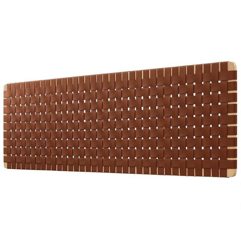 Ditmas Solid Wooden Brown Leather Basket Weaved Floating King Size Headboard