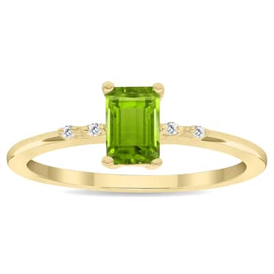 Women's Emerald Cut Peridot and Diamond Sparkle Ring in 10K Yellow Gold
