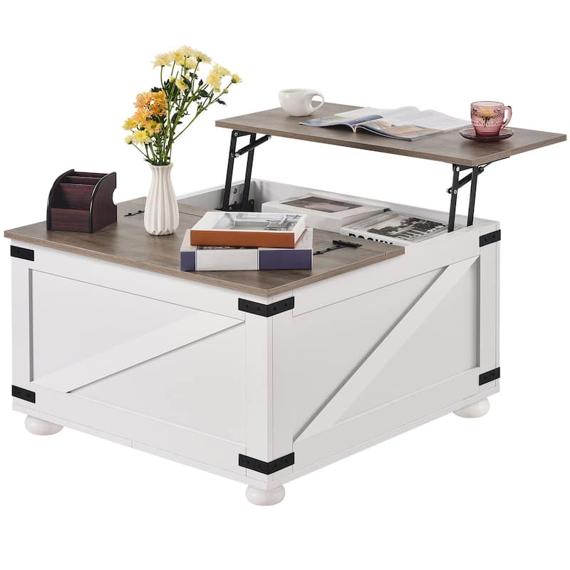 31.5" Hinged Lift Top Coffee Square Table with Storage Compartment Ideal for Everyday Use - 31.5” x 31.5” x 18.3”