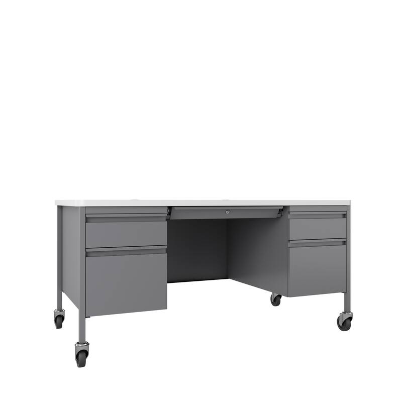 Hirsh Mobile Teacher's Desk 30" x 60" Double File Pedestal