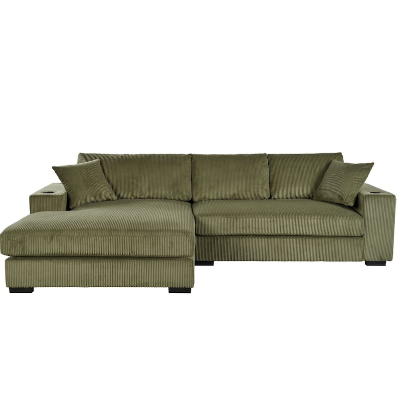 Luxurious Large Sectional Sofa with Thick Cushions, Lounge, Built-in Cup Holders & Charging Ports