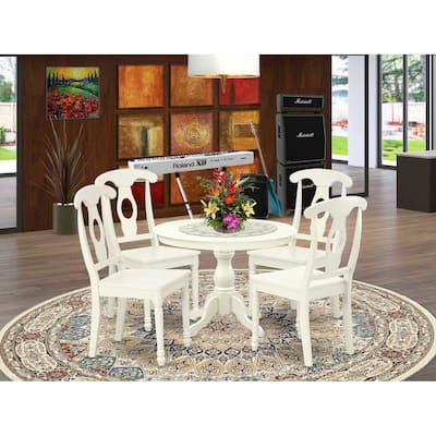 HomeStock 5-Piece Linen White Finish Solid Wood Top Dining table with 4 Chairs