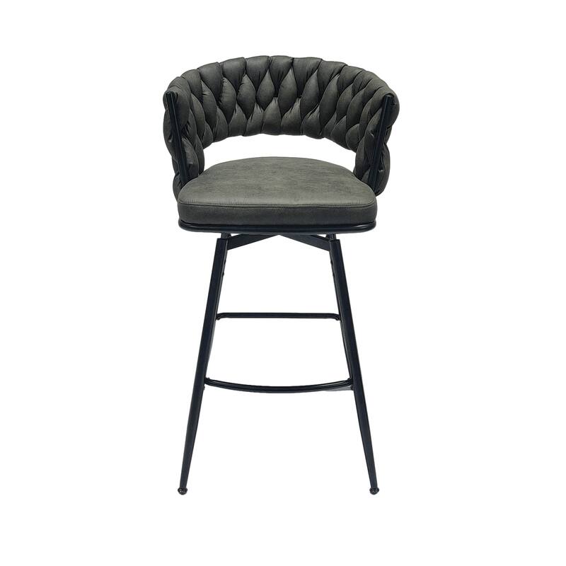 Bar Stool Set of 2, No Adjustable Kitchen Island Chairs,360 Swivel Upholstered Counter Stool Arm Chairs with Back Footrest