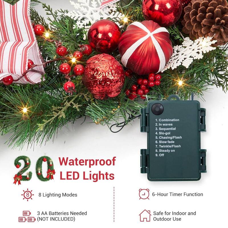 6 Ft Lighted Garland with 20 Waterproof LED Lights for Home Decor - N/A