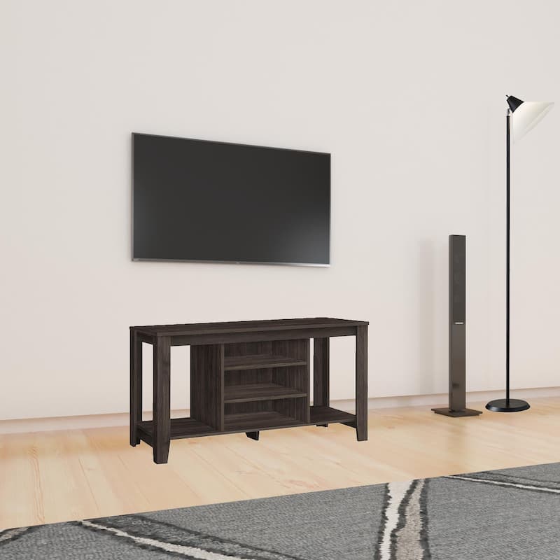 48-Inch Brown TV Stand for Living Room with Open Shelving and Rubber Wood Legs for Storage - 24.25"H x 47.75"W x 17.25"D