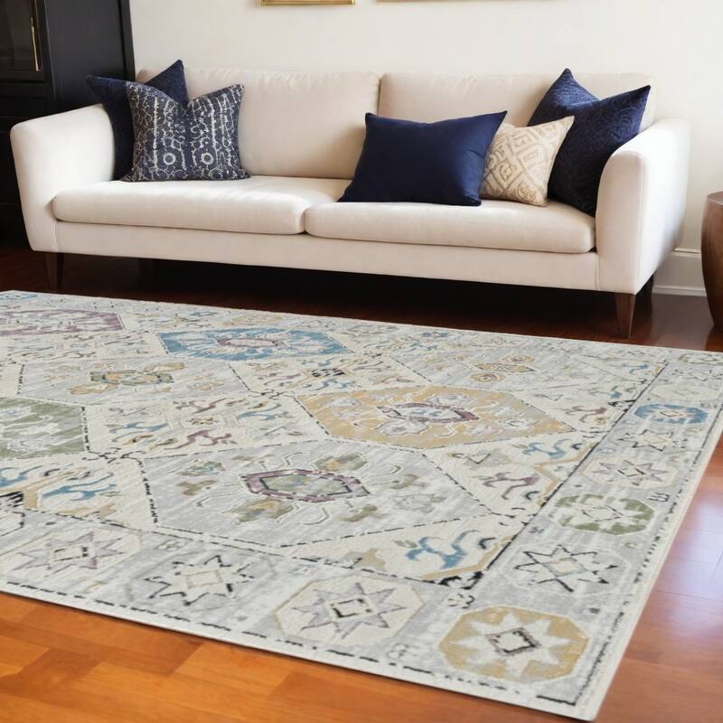 Bigi Distressed Abstract Stain Resistant Woven Durable Area Rug By HomeRoots - 7' X 10' - Cream/Onyx - Rectangle
