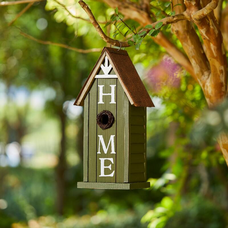 Glitzhome 14"H Farmhouse Solid Wood "HOME" Birdhouse - Green