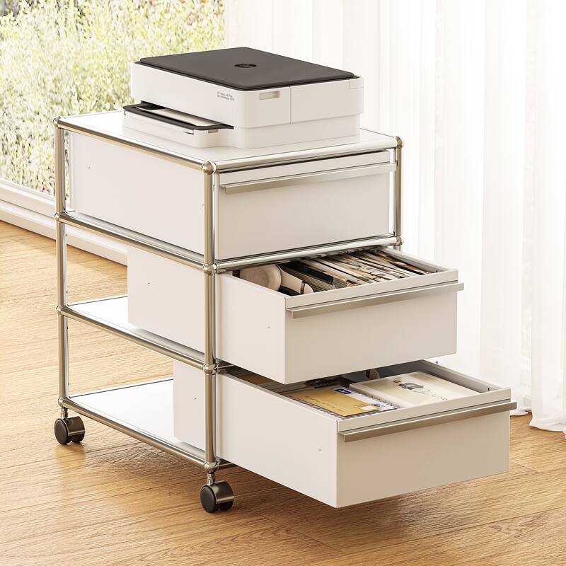 Modern 2/3-Drawer Wheel File Storage Cabinet with Stainless Metal