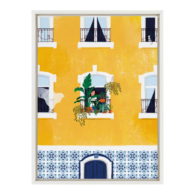 Kate and Laurel Sylvie Lisbon Framed Canvas by Maja Tomljanovic - 18x24 - Plastic - White