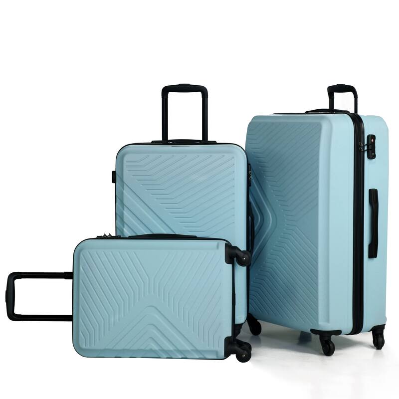 3 Piece Luggage Sets ABS Lightweight Suitcase with Two Hooks, Spinner Wheels, TSA Lock, (20/24/28)
