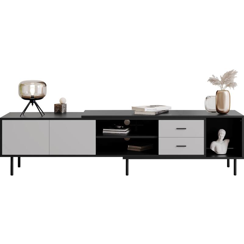 Stylish Media Console Table for TVs up to 80", TV Stand with Concealed Storage & Open Shelves