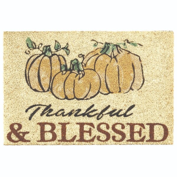 24” Beige “Thankful and Blessed” Pumpkin Thanksgiving Doormat - N/A