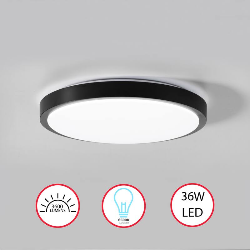 Round LED Ceiling Light Fixture Flush Mount 6500K Cool Daylight Energy - Set of 4 - 15.5" Black