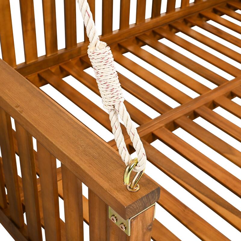 Acacia Wood Twin-Size Porch Swings Bed with 350lb Capacity, Includes Hemp Ropes and Sloped Safety Design