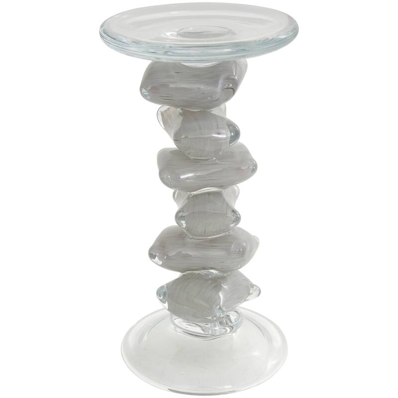 Clear or Green Glass Stacked Stone Candle Holder (Set of 2)