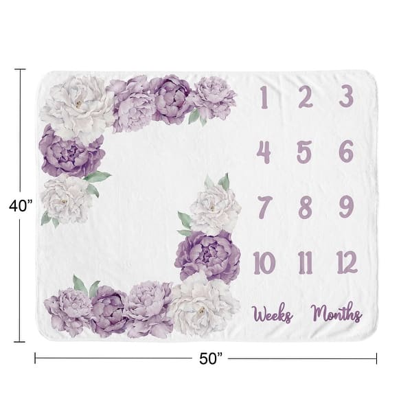 Sweet Jojo Designs Lavender Purple Boho Shabby Chic Floral Girl Baby Monthly Milestone Blanket Ivory Bohemian Vintage Watercolor