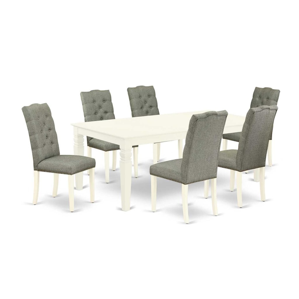 HomeStock 7-Piece Buttermilk & Cherry Finish Solid Wood Top Dining Table with 6 Parson-Chairs with Butterfly Leaf Lattice Back