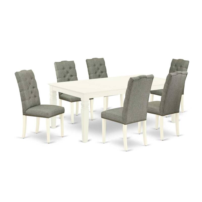 Art Nouveau Dining Set - 7 Piece Kitchen Table Set with 6 Parson Chairs - Linen White Finish - 60