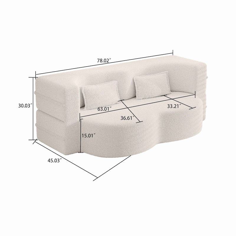 Modern Minimalist Compressed Upholstered Convertible Two-Seater Sofa Bed with 2 Pillows
